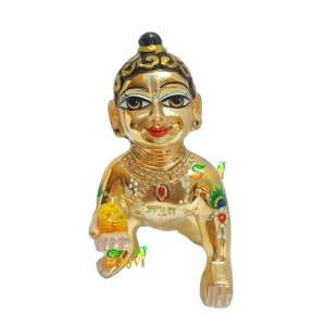 LADDU Gopal/Bal Gopal/Gold Designer Attractive Pure Murti, Beautifully Hand Painted