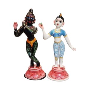 Hand-painted Beautiful pair of Radha Krishna Idol -Black Krishna and White Radha-