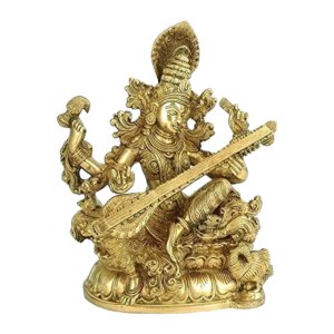 Goddess of Wisdom Saraswati Brass Statue- Saraswati Maa Idol